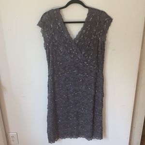 Marina Size 18 Gray Lace and Sequins Evening Dresss